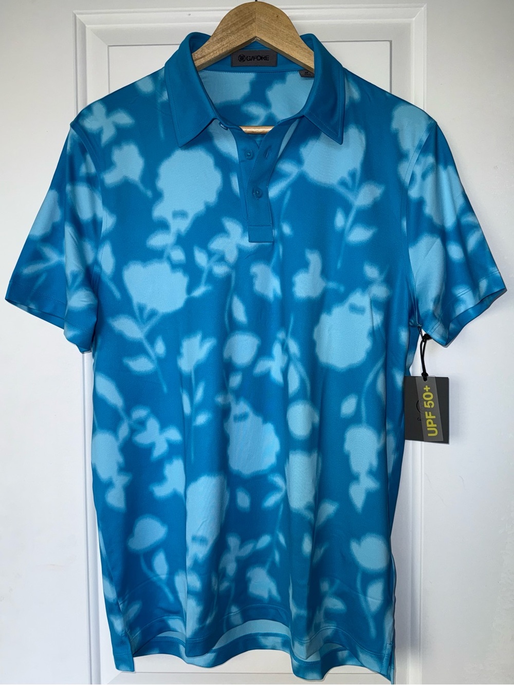 G/FORE NWT Blur Floral Tech Jersey Polo in Venetian Blue